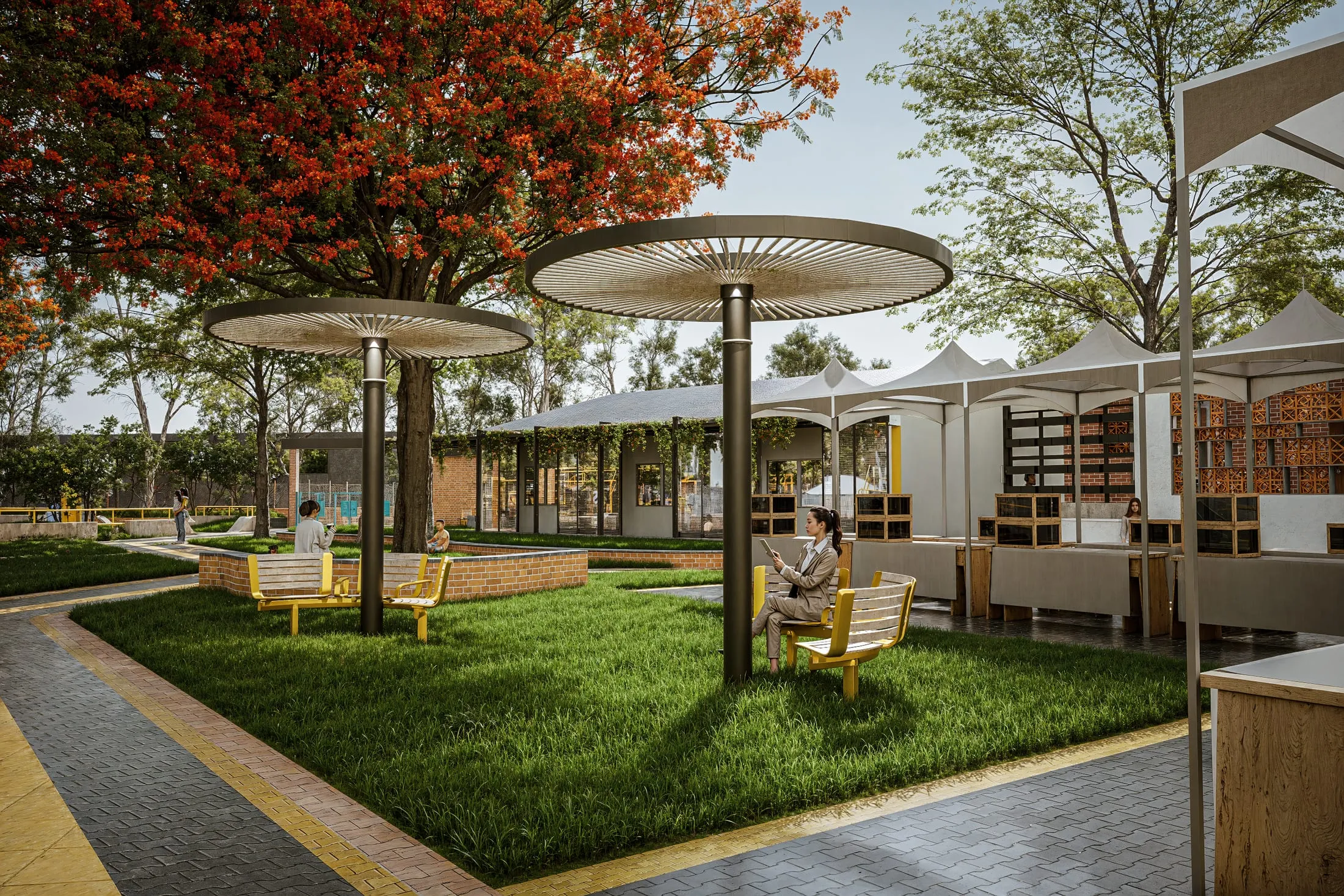Play equipment and paving pattern at Samjhana Baal Udhaan