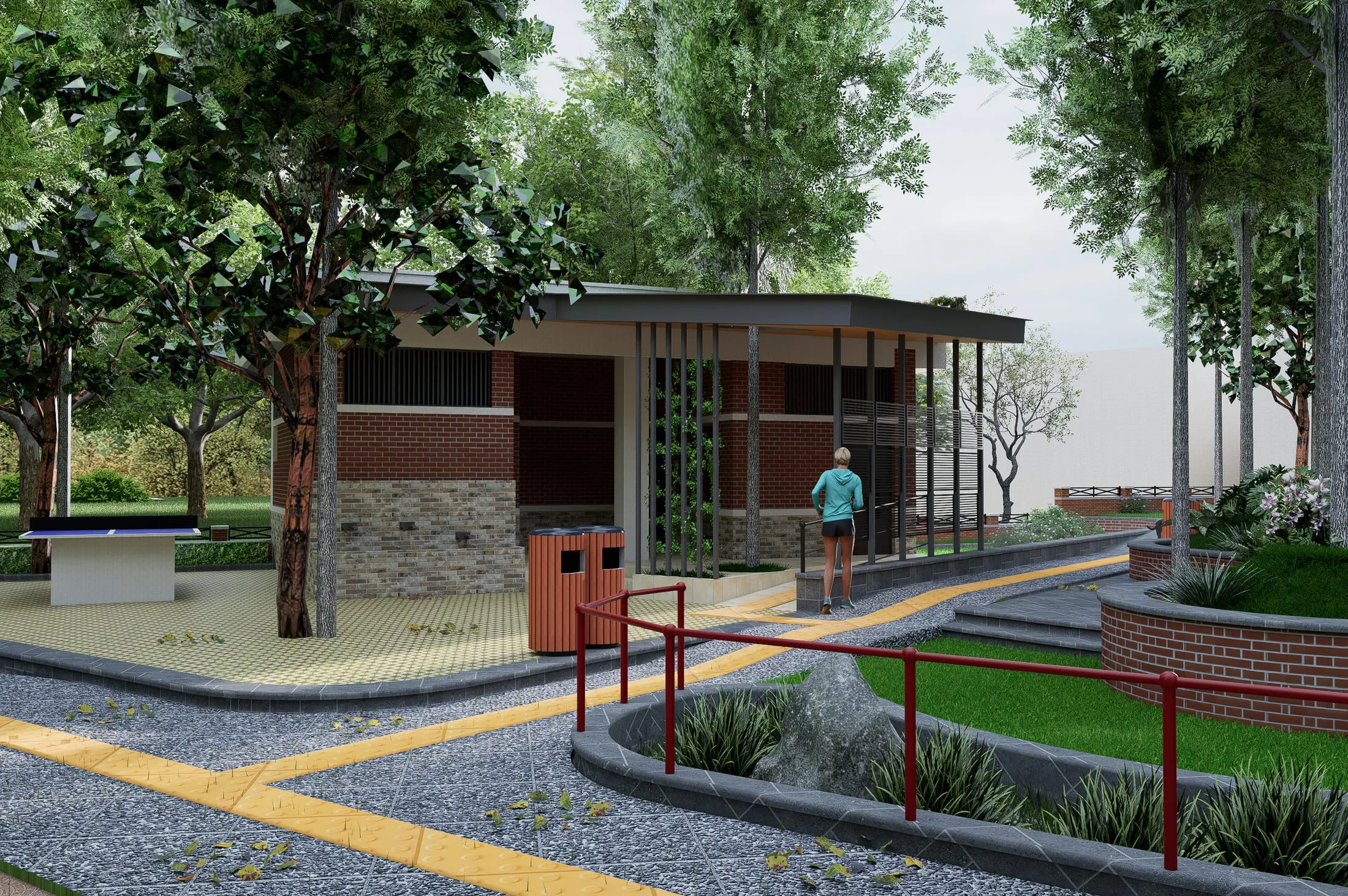 Seating court under umbrella canopy at Bhutandevi Park