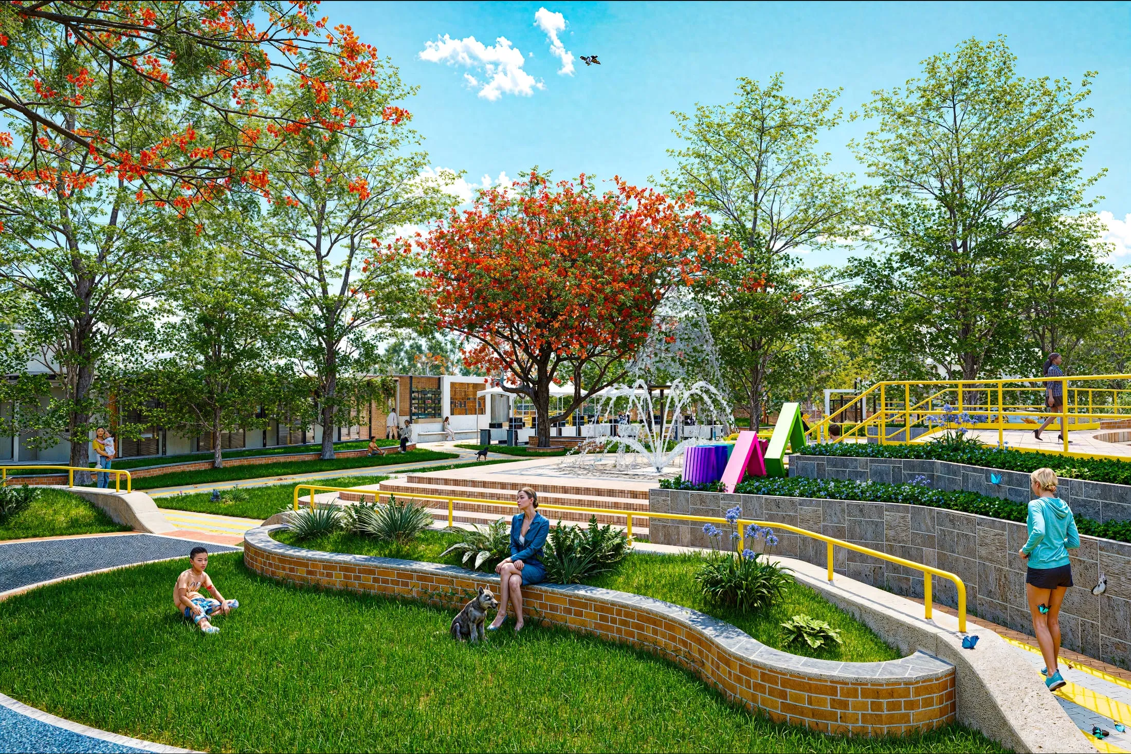 Landscaped edge with seating at the park