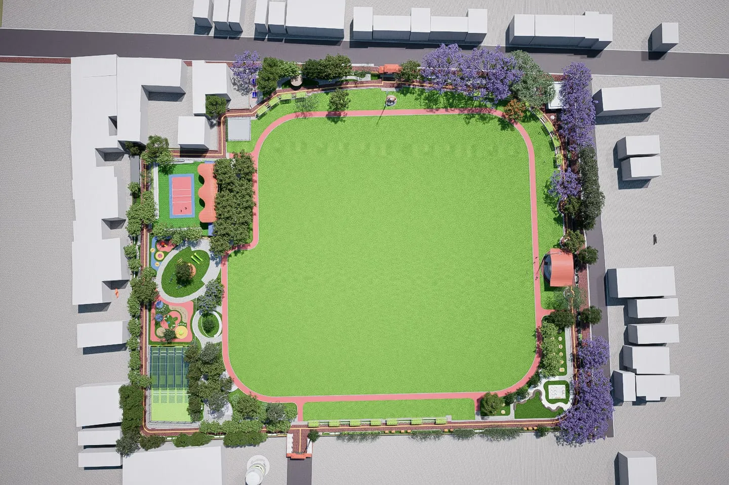Aerial view of the Huprachaur public open space masterplan