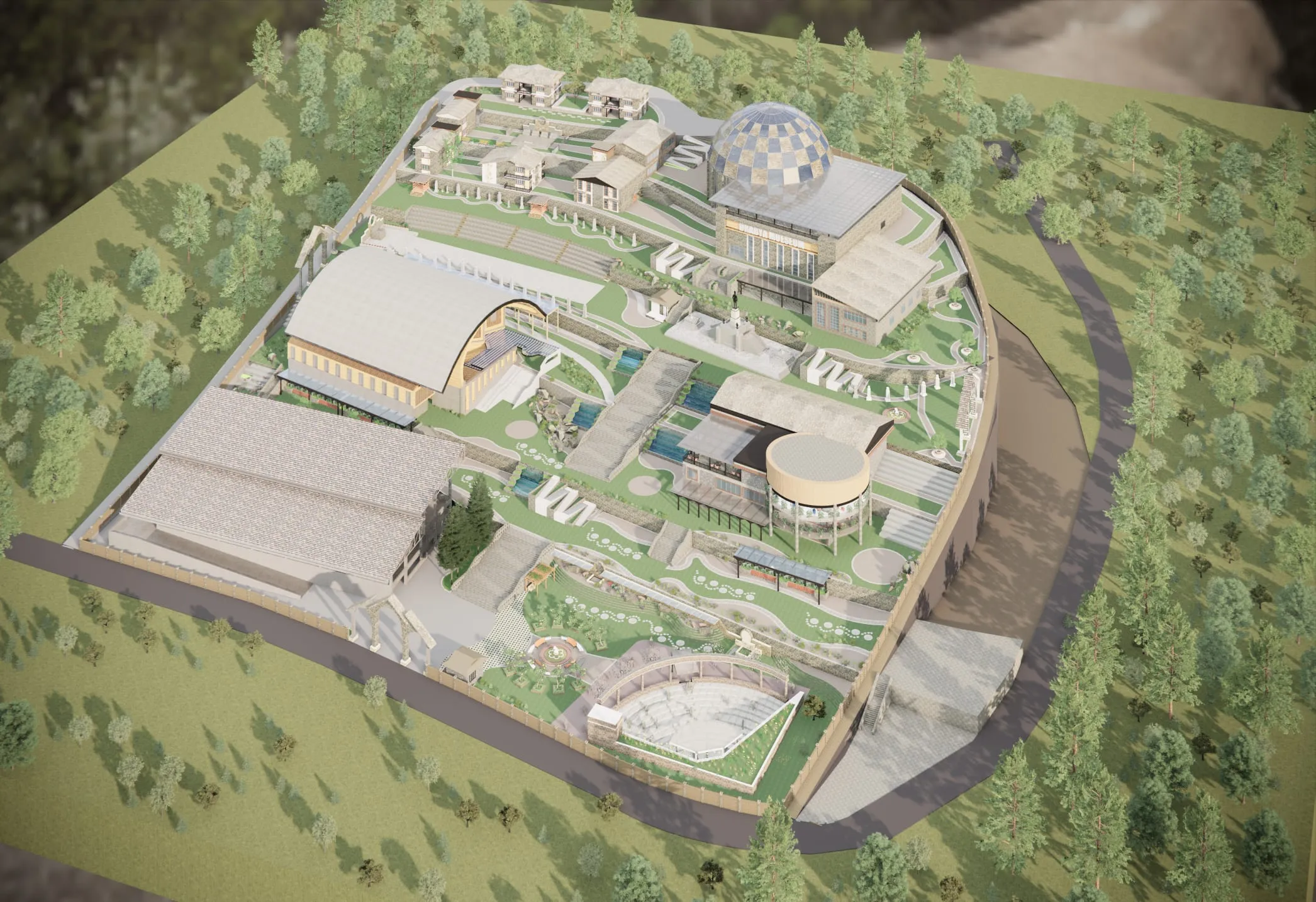 Aerial isometric view of the Gorkha Cultural Centre